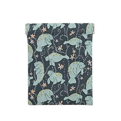 Manatee Animals Print Leather Coin Purse No Zipper Cosmetics Small Makeup Bag Shrapnel Pouch Purse
