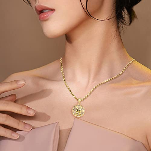 18K Gold Plated Pisces Zodiac Sign Necklaces For Women Girls 12 Constellations Shiny Cz Round Disc Pendant Necklace #TOP4
