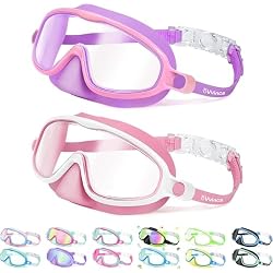 Vvinca 2 Pcs Kids Swim Goggles with Nose Cover, Swimming Diving Mask Wide View Anti Fog UV Anti Shattered Lens for Kids 3-5