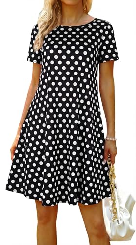 Image of Casual Summer Dresses for Women Beach Sun Dress Short Sleeve Tshirt Dress with Pockets