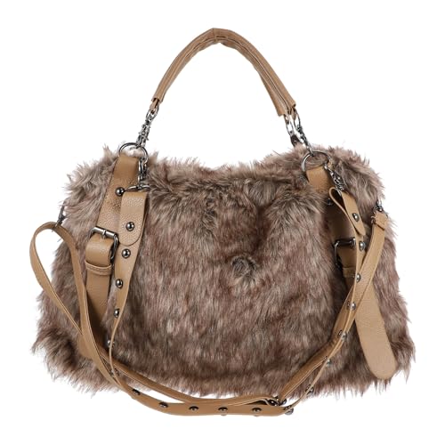 Sac bandoulière en peluche marron pour femme de grande capacité