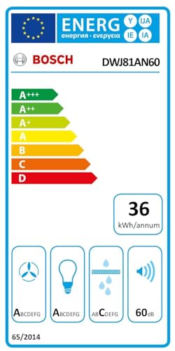 Bosch DWJ81AN60, Hotte murale Série 6, 4 vitesses d'aspiration dont 1 intensive, 80cm, Noir avec finiton en verre