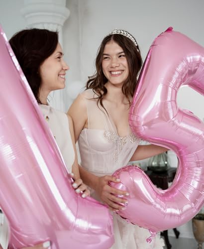 Image of 40 Inch Pink Number 5 Balloon, 5th Birthday Decoration Boys Girls