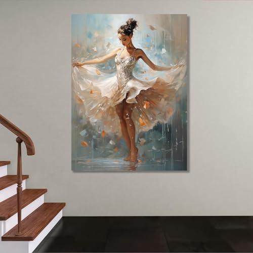 Cuadros de pared de bailarina de ballet para dormitorio - Cuadros de danza modernos Cuadros de lienzo extra grandes Impresión de bailarina enmarcada abstracta 90x115 cm / 35x45 in con marco