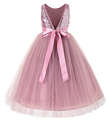 ekidsbridal Sequin V-Back Junior Flower Girl Dress Christening Gown Communion Baptism LG1 12