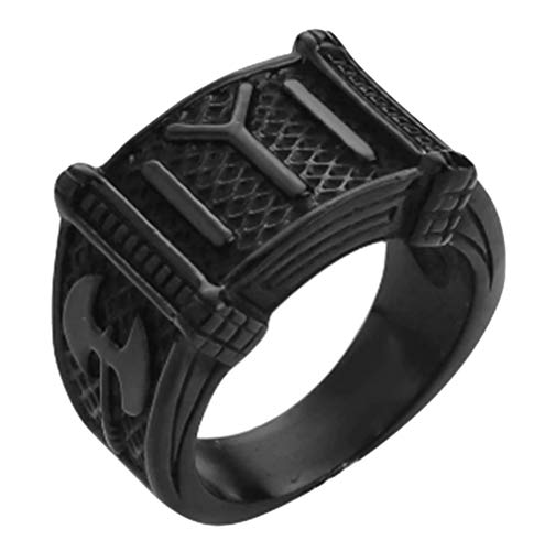 AccessCube Kayi Obasi Flag Ottoman Seal Empire Ring Stainless Steel Ring Orc Axe Ottomans Seal Kayi Ertugrul Ring (Black/Black, 11)