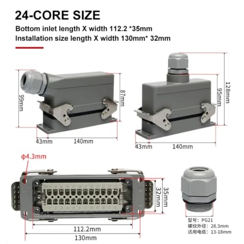 Conector de carga pesada rectangular HE-B-48 para líneas de 16A 7