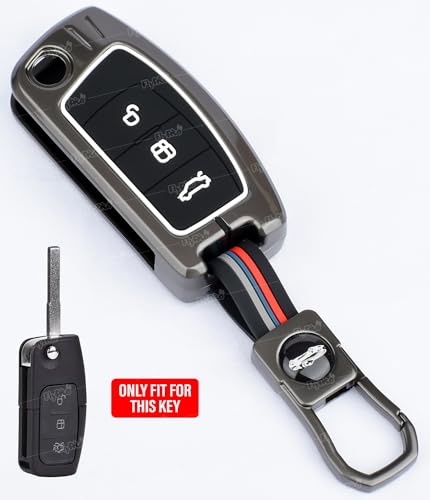 Image of Metal Silicon Key Cover Compatible for Ford Fiesta Figo Old Ecosport Flip Key 3 Button Smart Key Special Feature Visible in Low-Light Conditions