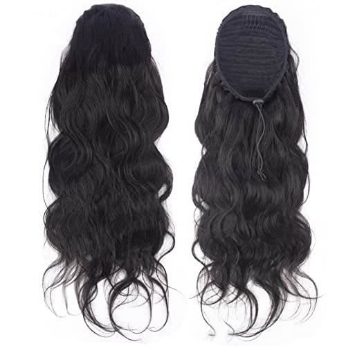 Aiokrtse Wrap Around Ponytail Extension Human Hair Body Wave Drawstring Ponytail Hair Pieces for Women Natural Color 24 inches