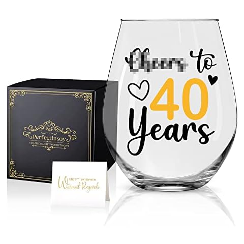 Perfectinsoy Cheers to 40 Years Wine Glass with Gift Box, Funny 40th Anniversary Birthday Gifts for Women, Sister, BFF, Colleague, Friend, Neighbors, 40th Birthday Gifts for Her Cover