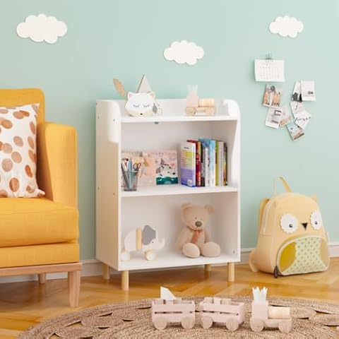FAMIKITO Kids Bookshelf, 3 Tiers Kids Bookcases, Storage Cabinet Organizer Cover
