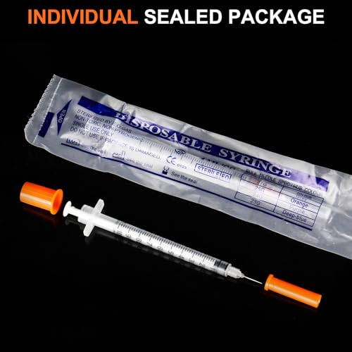 Image of 100 Pack 1ml Syringes with Needle-30Ga 5 /16 Inch, Individually Sealed Packaging
