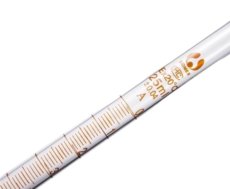 Buretas de vidrio, Bureta de laboratorio vidrio borosilicato clase A con llave paso PTFE, precisión 0,04 ml, 10-100(25ml)