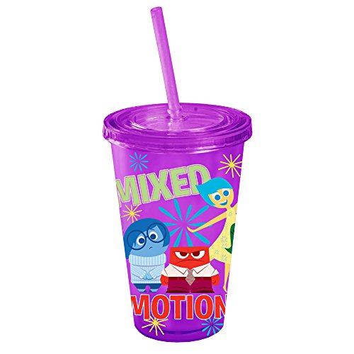 Silver Buffalo IO01087 Disney Pixar Inside Out Friends Plastic Cold Cup with Lid and Straw, 16-Ounces