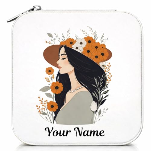 Image of Mini Jewellery Travel Case, PU Leather Organizer Box, Small Portable Jewellery Storage Holder for Womens Rings Earrings Necklaces (Red Beret Muse)