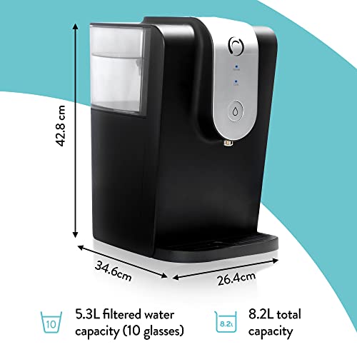Aqua Optima Lumi Chilled Filtered Water Dispenser - Reduces Limescale, Microplastics, Chlorine & Lead with the Evolve+ Water Filter Cartridge - Countertop 8.2L Cooler for Home & Office