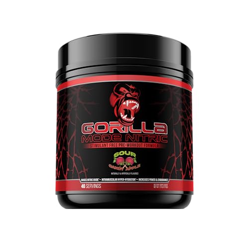 Gorilla Mode Nitric Stimulant Free Pre-Workout – Best Tasting and Most Effective Stimulant Free Pre-Workout/Massive Pumps · Vasodilation · Power / 776 Grams (Sour Candy Apple)