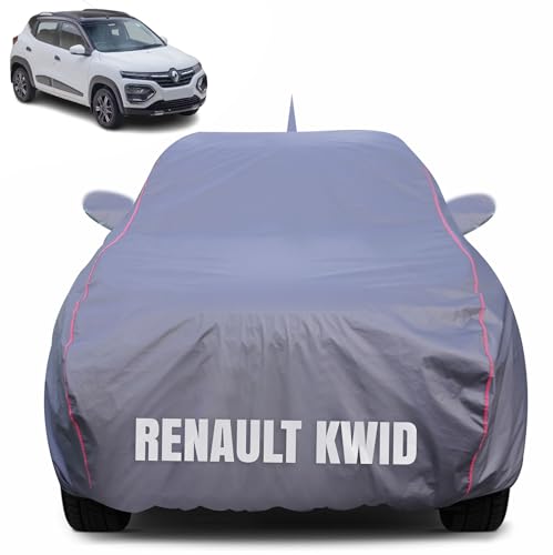 Image of 100% Waterproof Car Body Cover for Renault Kwid with Mirror Pocket (Heat & UV Resistant, Triple Stitched, Soft Lining, Bottom Elastic & Piping) Grey
