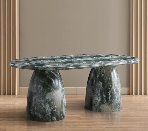 Image of Meridian Furniture 702Green-T Cosenza Collection Art Deco 78 inch Indoor /Outdoor Concrete Dining Table with Green Marble Finish, 78 inch W x 44.5 inch D x 30 inch H, Green