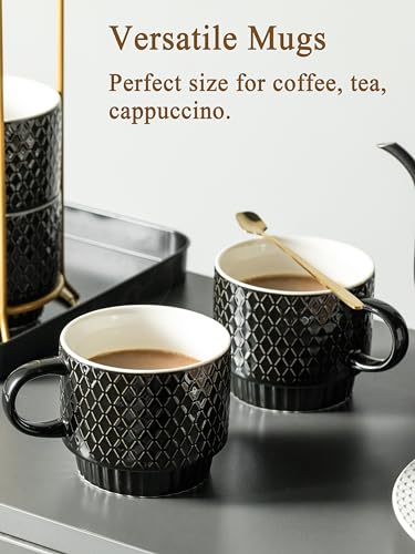 image for Gomakren Coffee Mugs Set of 4, 13 Ounce Stackable Coffee Mug Set with 