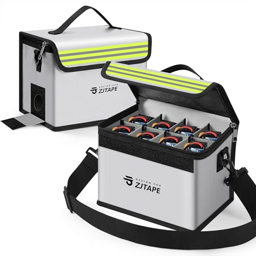 ZJTAPE Lipo Safe Bag, Fireproof, Explosion-proof Battery Bag, Large Storage Space, Lipo Storage Box, Fireproof Safe, Protective, Adjustable Battery for Charging and Storing (Silver)