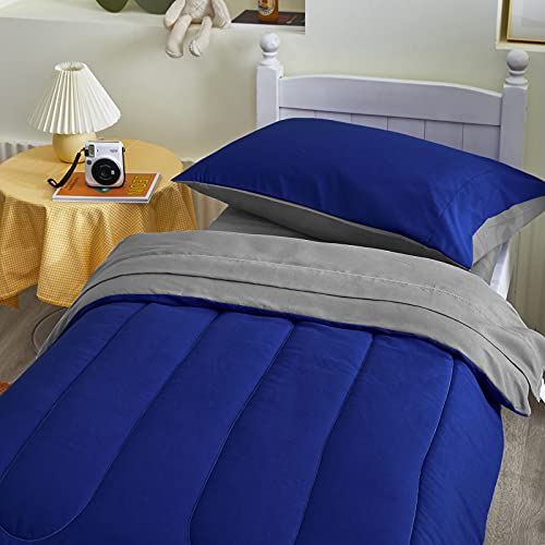 Uozzi Bedding 4 Pieces Toddler Bedding Set Ultra Soft And Breathable Toddler Sheet Set - Includes Comforter, Flat Sheet, Fitted Sheet And Pillowcase - Royal Blue & Gray #TOP6
