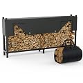 WALMANN Heavy-Duty 8 ft Firewood Rack with Waterproof Cover & Firewood Carry Bag, Outdoor Indoor Wood Log Holder for Fireplace, Patio & Porch, Sturdy Steel Fire Wood Storage Stand