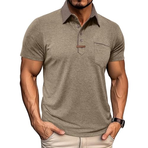Halfword Polos Homme Manches Courtes Golf Pull Casual Classique Top Slim Fit Khaki L