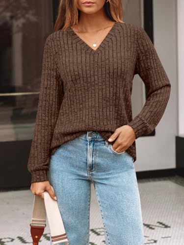 Image of AUTOMET Womens V Neck Long Sleeve Shirts Fall Tops 2026 Lightweight Sweater