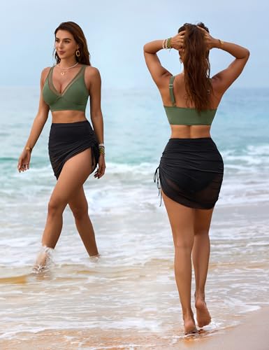 Image of Blooming Jelly Womens Swim Skirt High Waisted Bikini Sets Tummy Control Swimsuits Mesh Sarong Wraps Bathing Suits