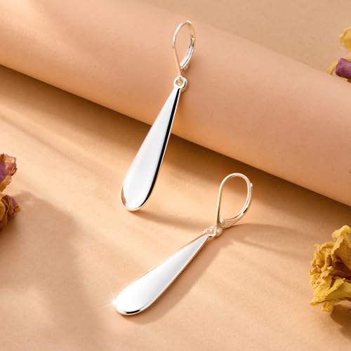 925 Sterling Silver Long Teardrop Dangle Earrings for Women Hypoallergenic Drop Leverback Earrings Trendy Silver Long Teardrop Dangle Earings for Jewelry Gifts3