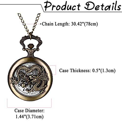 Lancardo Relógio de bolso vintage para homens e mulheres com estampa de dragão vazado, casual, para