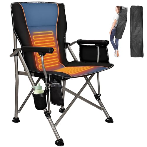Heated Camping Chair with 20 000 mAh Battery Loog-Lasting for 500 Mins Fully Padded Heated Camp Chairs Heavy Duty Folding Chairs Supports 500 lbs for Winter Camping Picnics Tailgating RV Travel