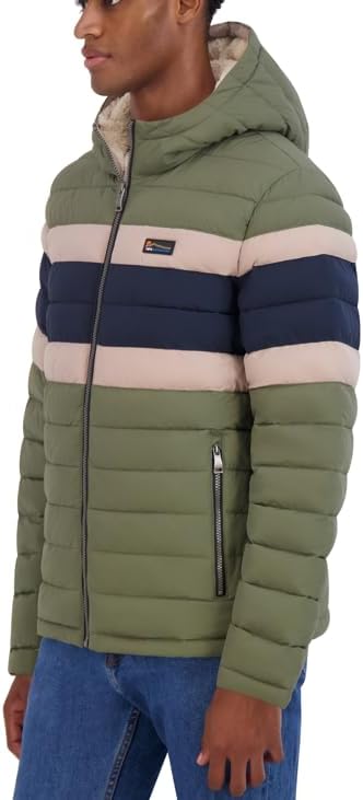 HFX Men's Color Block Water Resistant Hooded Puffer Jacket, Cactus - Image 3