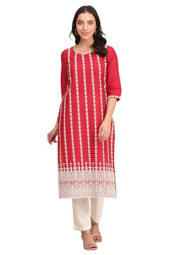 Kurta rouge en coton Schiffli idéale pour vos sorties estivales