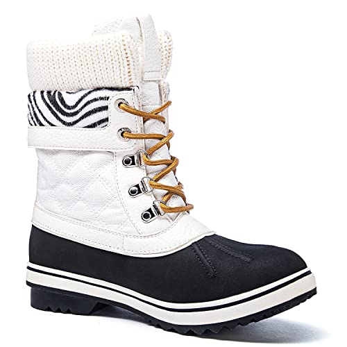 GLOBALWIN Snow Boots For Women White/Zebra Stripe Women's Winter Boots 7.5M - Thumbnail 4