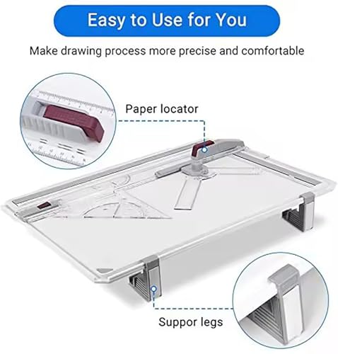 NEWFUN Tablero Dibujo Tecnico A3, Tablero de Dibujo, Tablero de Dibujo Multifuncional para Dibujo Técnico en la Oficina A3 con Transportador, Carril de Dibujo Paralelo, ángulo Ajustable - imagen 2