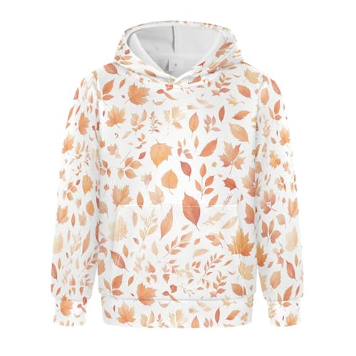 KLL Autumn Leaves Seamless Boys And Girls Sweatshirts Sweater Crewneck Pullover Hoodies Kangaroo Pocket