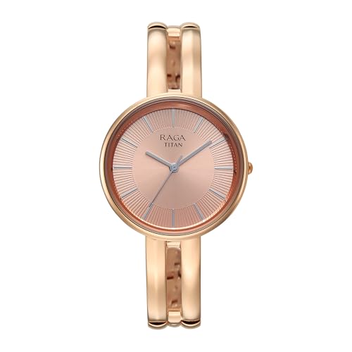 Image of Titan Raga Contempore Rose Gold Dial Brass Strap Watch for Women - 95310WM02F