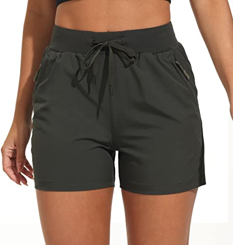 VAYAGER Wanderhose Damen Kurz 4" Wandershorts Sommer Sports Laufshorts Golf Outdoor Shorts für Damen Leicht Schnelltrocknend Trekking mit Reißverschluss Taschen