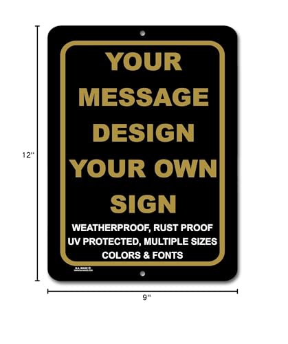 Personalized Custom Business, Workplace, office, Home, Delivery Signs, Rust Free Aluminum, Made in USA (9x12 Black w/Antique, Vertical)
