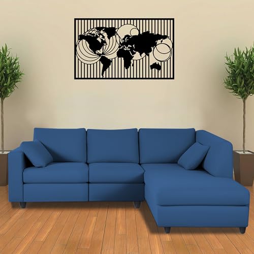 Image of Florian RHS 4 Seater L Shape Sofa Set for Living Room (Blue Fabric) Premium Fabric Sofa