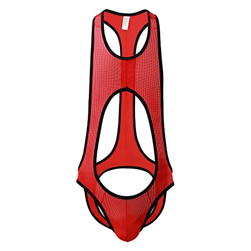 QiaTi Combinaison en maille jockstrap pour homme - Athletic Supporters Leotard Wrestling - Sous-vêtement - Singulettes - Coupe ajustée, rouge, M Cover