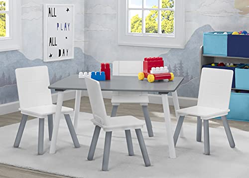 Image of Delta Children Kids Table and Chair Set (4 Chairs Included) - Ideal for Arts & Crafts, Snack Time & Sling Book Rack Bookshelf, 4-Tier Wooden Shelf with Soft Fabric Pockets