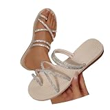 Nuqqichongtian Flip Flop Damen,Glitzer Flip Flops Damen Elegant Sommer Strass Sandalen Flach Zehentrenner mit Strasssteinen Sandaletten Pool Meer Strand Outdoor Sommerschuhe Beach Schuhe Silber 40/EU