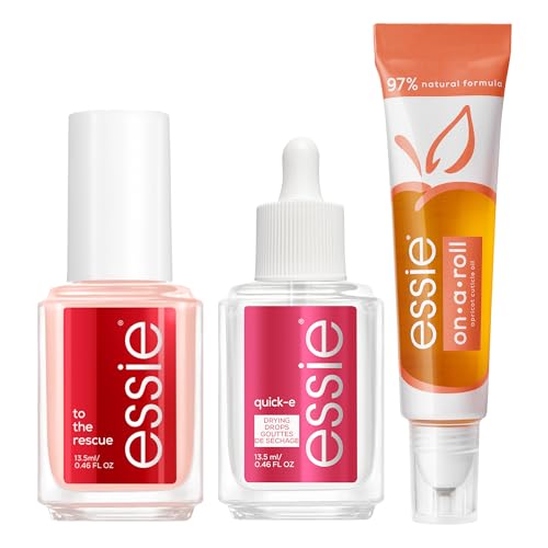 Essie Nail Care Treatment Kit: To The Rescue UV gel damage repair nail treatment + Apricot Nail and Cuticle Oil Treatment On A Roll + Quick-E Drying Drops
