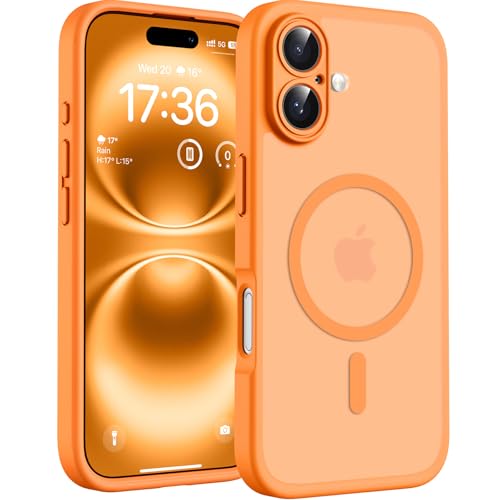 TOCOL Magnetic for iPhone 16 Case 6.1-Inch, Fit for MagSafe, Upgraded Full Camera Protection, 14FT Military Grade Drop Tested Shockproof Slim Translucent Matte Back Phone Cover (Orange)