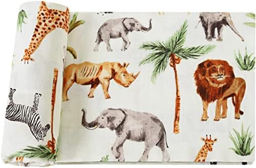 LifeTree Muslin Swaddle Blankets Boys, Bamboo Cotton Baby Swaddle Blankets Unisex Boys Girls Swaddling Wrap Receiving Blanket Neutral for Newborn, Soft, Large 47" x 47", Safari Jungle Zoo