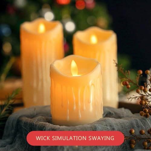 Image of coku Dripping LED Pillar Candles Set of 3 | Flameless Smokeless Battery Operated Realistic Flickering Warm White Lights | Smooth Ivory Candles for Home Decor, Diwali, Christmas & Gifts