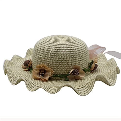 Chapeau de paille floral pour femme et fille blanc 56-58cm